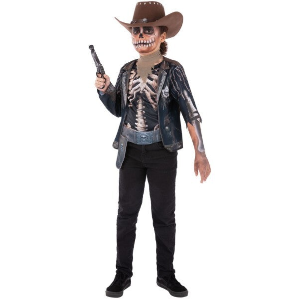 Smiffys Skelet-Cowboy Kostüm für Kinder mit Hemd, Halstuch und Holstergürtel - Britisches Produkt