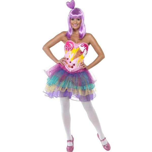 Smiffys Candy Queen costume pink latex bodice dress, imported from the UK