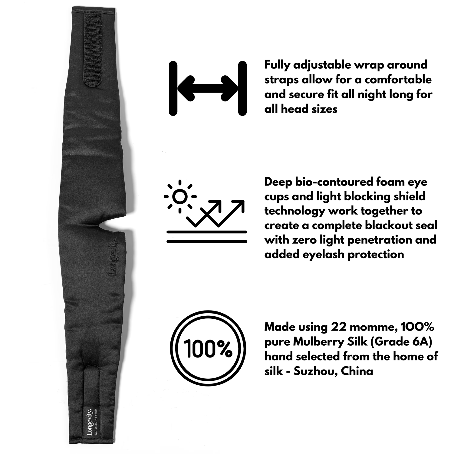 Longevity mulberry silk sleep mask blackout, imported from the UK