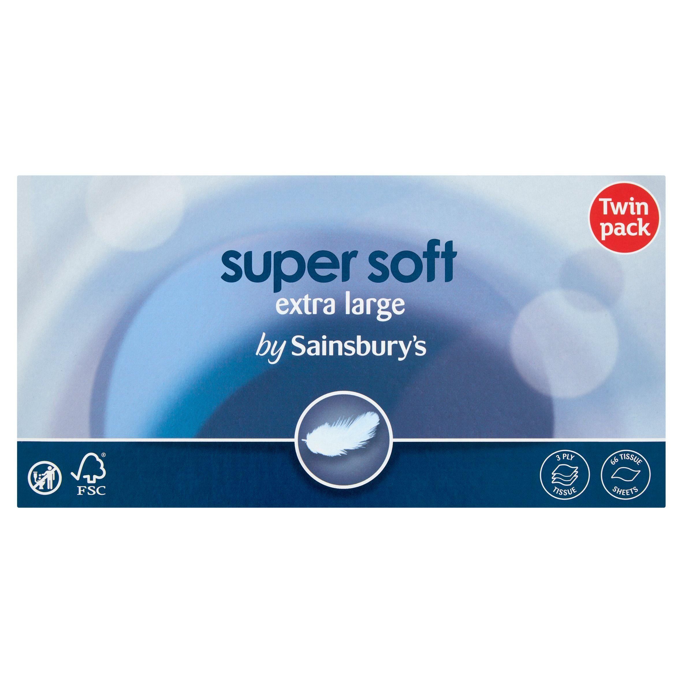 Sainsbury's Super Soft Extra Larg Size 3 Ply Tissues Twin Pack x66 Sheets essentials Sainsburys   