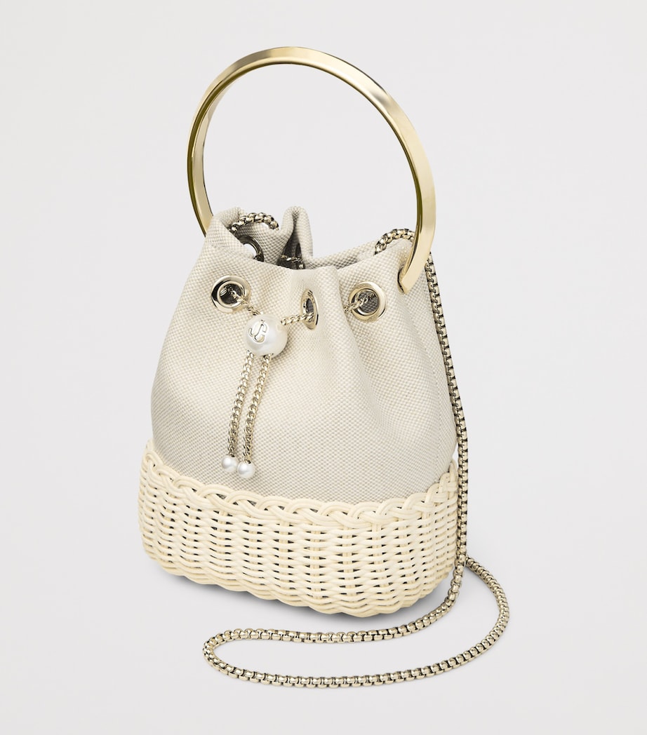 Jimmy Choo Bon Bon canvas and raffia top-handle bag, UK version