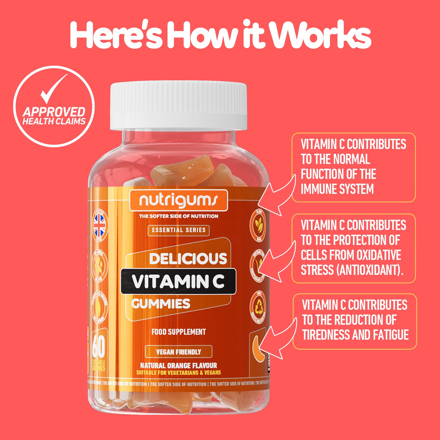 Nutrigums vitamin C gummies 60 orange flavour, UK version