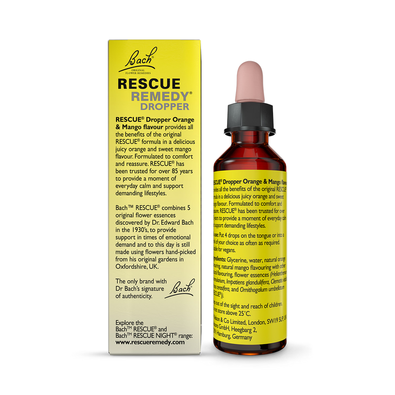 Rescue Remedy orange mango dropper 20ml, imported from the UK