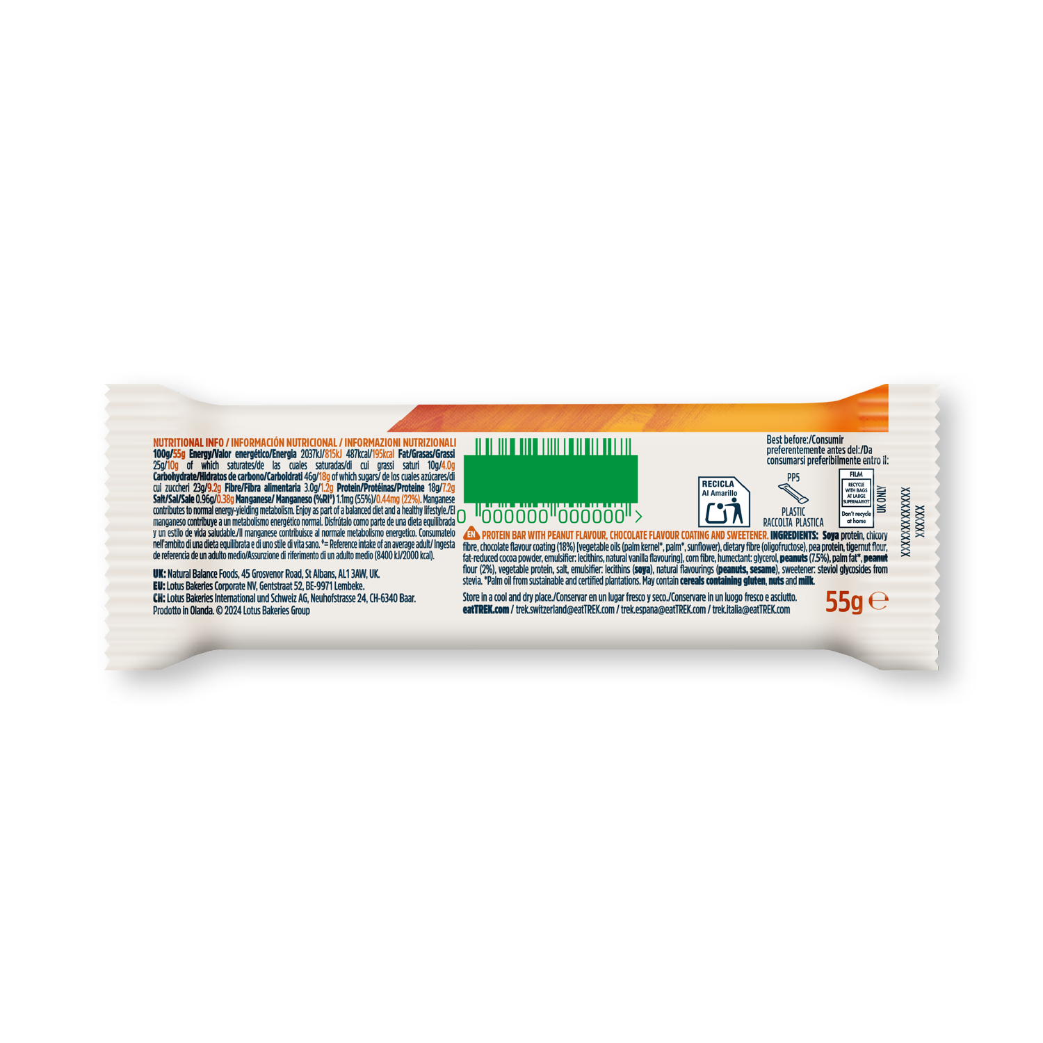 Trek choc peanut butter protein bar 12x55g - British product