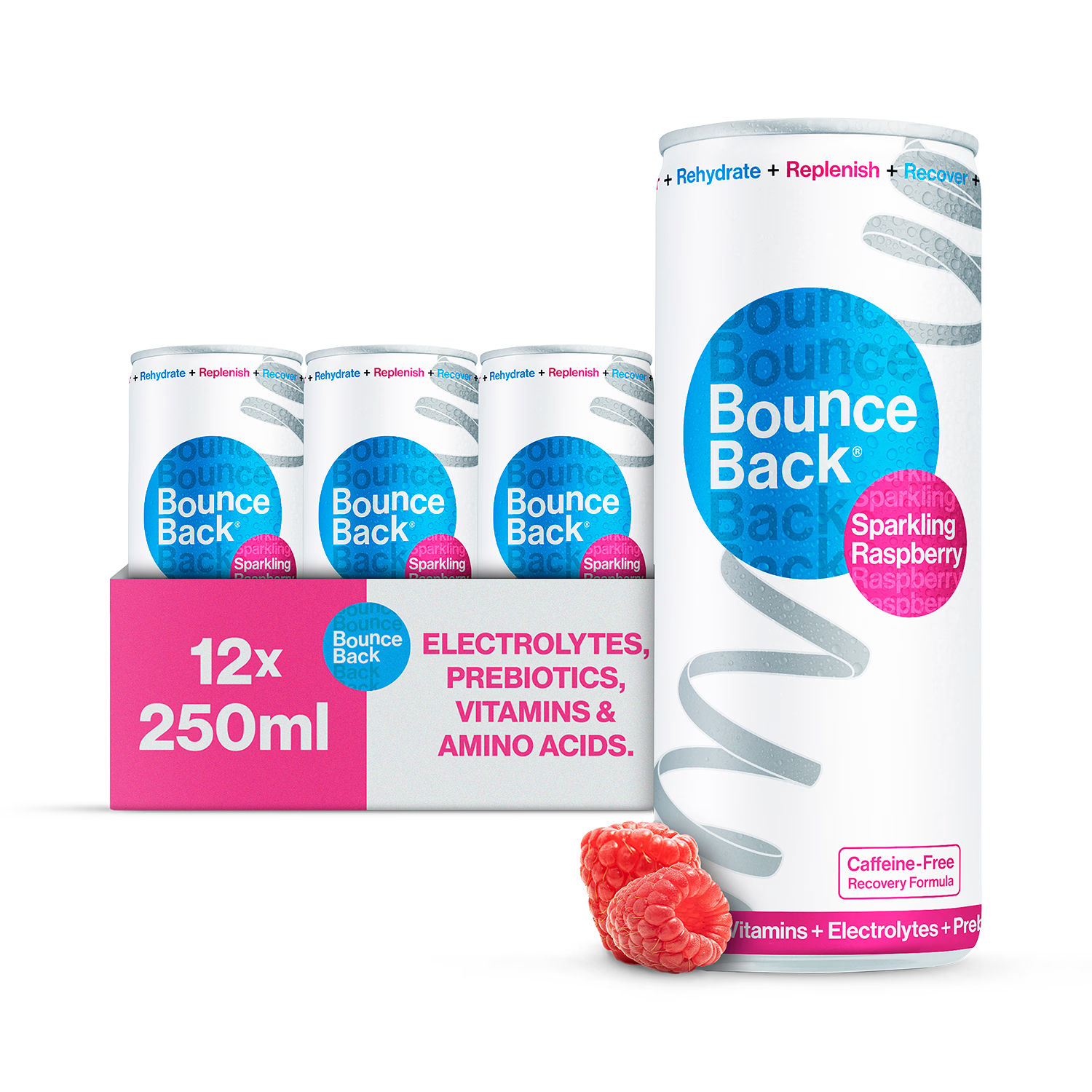 Bounce Back Raspberry recovery drink 250ml case of 12, imported from the UK