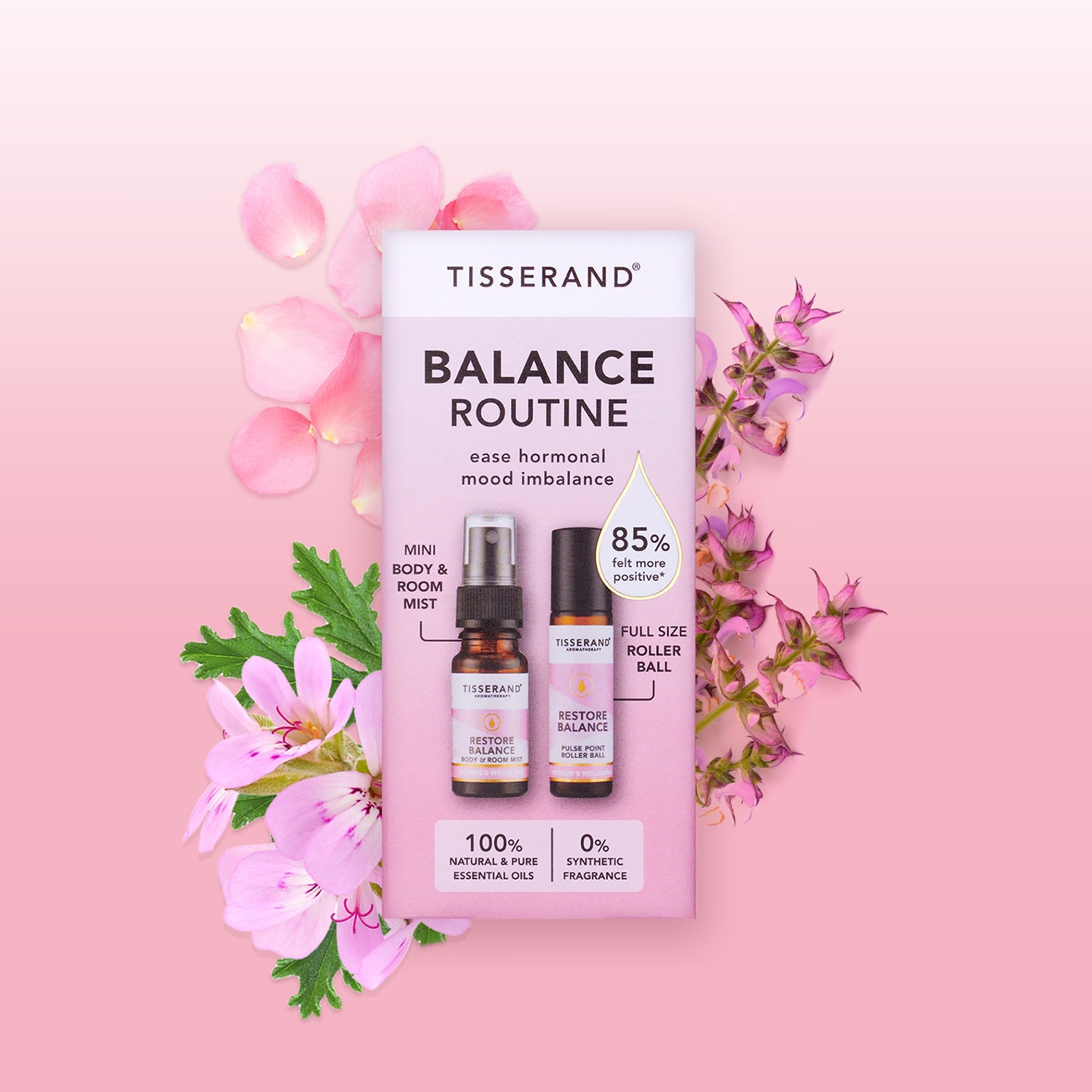 Tisserand Restore Balance Routine Kit roller ball and mist - British product