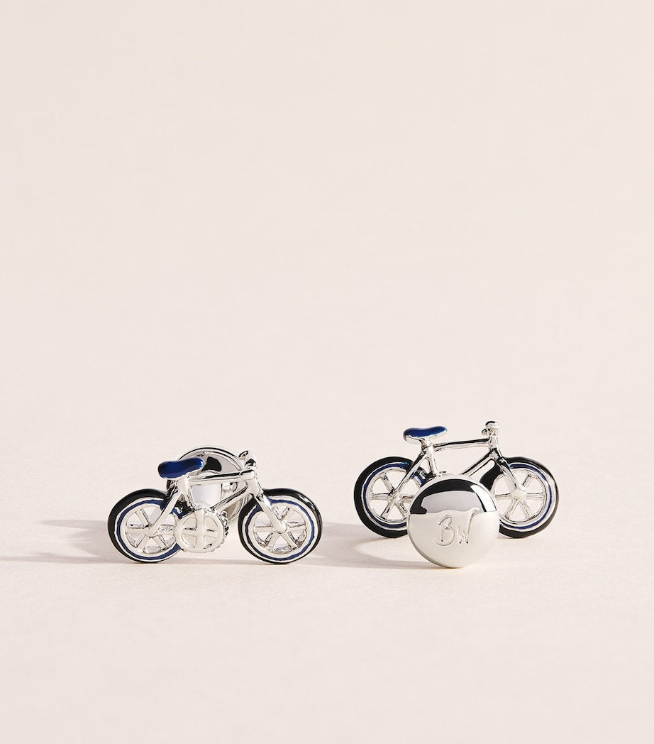 Babette Wasserman rhodium-plated bicycle cufflinks, imported from the UK