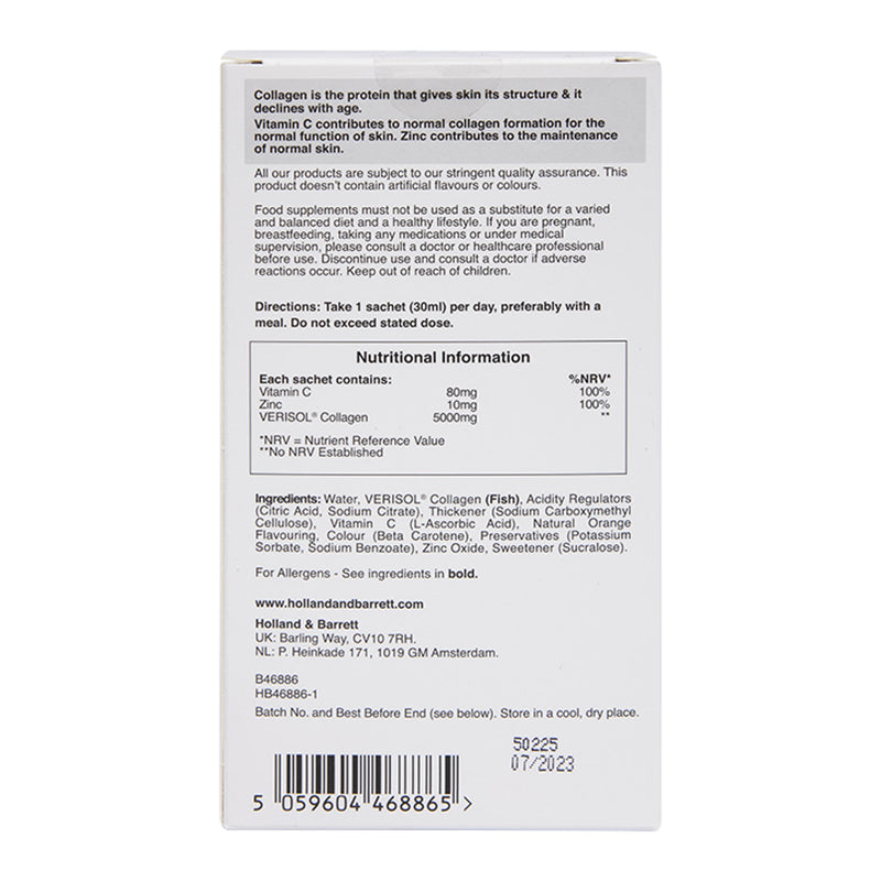 Holland & Barrett Expert Marine Collagen Orange Liquid Sachets - British product