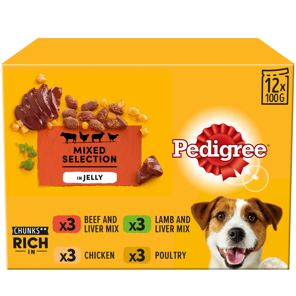 Pedigree Adult Wet Dog Food Pouches Mixed In Jelly 12x100g