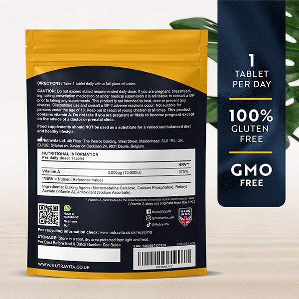 Nutravita vitamin A supplement 10,000 IU 365 tablets (British brand)