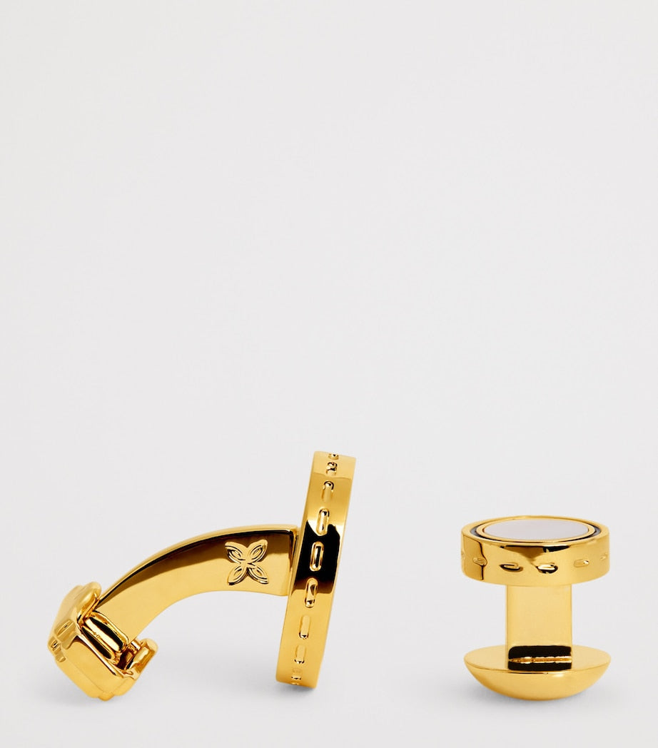 Tateossian gold-plated mother-of-pearl cufflinks and studs set (British brand)