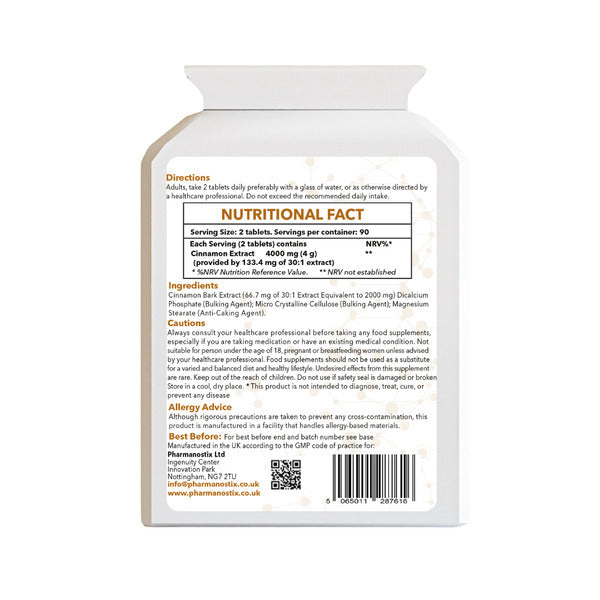 Pharmanostix cinnamon supplement 2000mg 180 tablets (British brand)