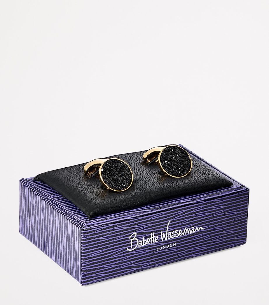 Babette Wasserman gold-plated Moondust round cufflinks, imported from the UK