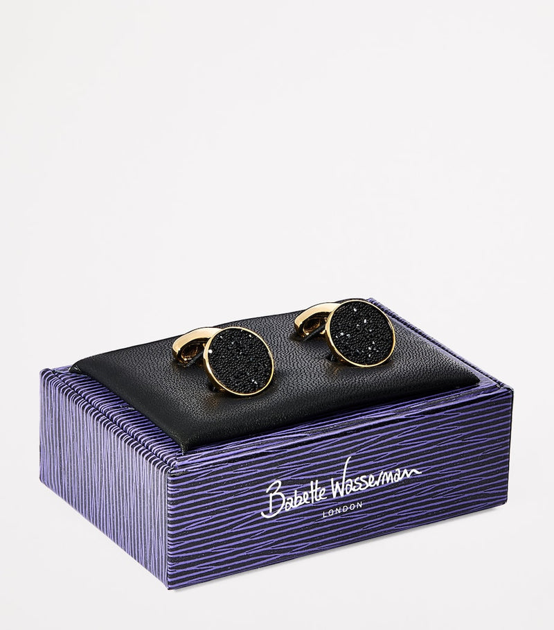 Babette Wasserman gold-plated Moondust round cufflinks, imported from the UK
