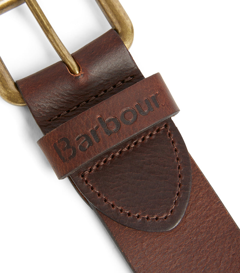 Barbour matte tan leather belt with gold buckle (British brand)