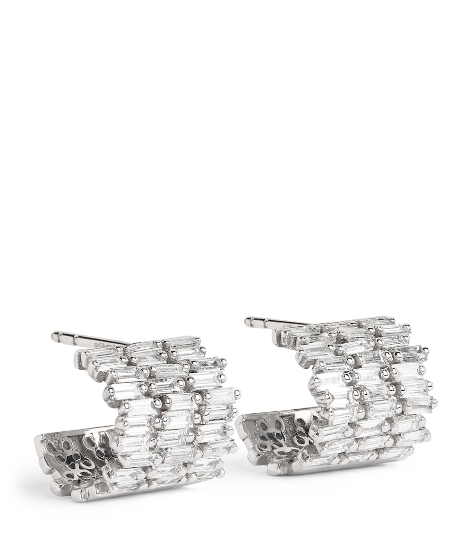 Suzanne Kalan white gold diamond three-row hoop earrings - British product