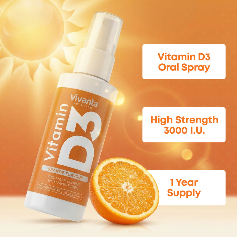 Vivanta Nutrition Vitamin D Spray 3000IU Orange Flavour 60ml, imported from the UK