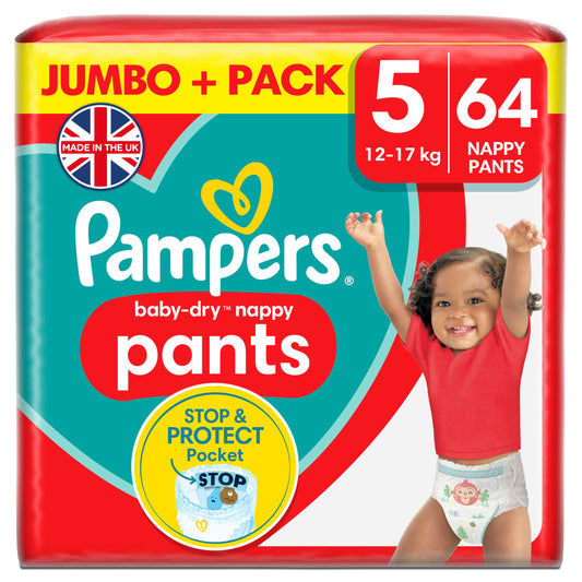 Pampers Baby Dry Nappy Pants Jumbo+ Pack Nappies Size 5, 12kg-17kg x64 big packs Sainsburys   