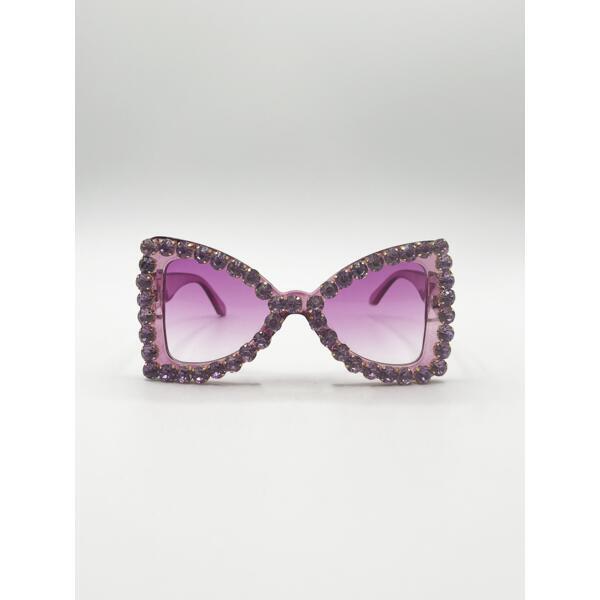 SVNX oversized triangular crystal gem sunglasses purple - British product