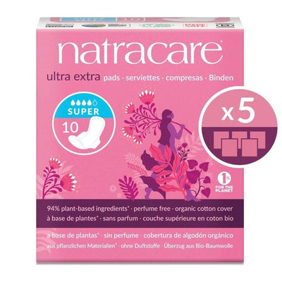 Superdrug Natracare Ultra Extra Pads Super Sanitary Pads 5 x 10 Pack- Buy online at McGrocer