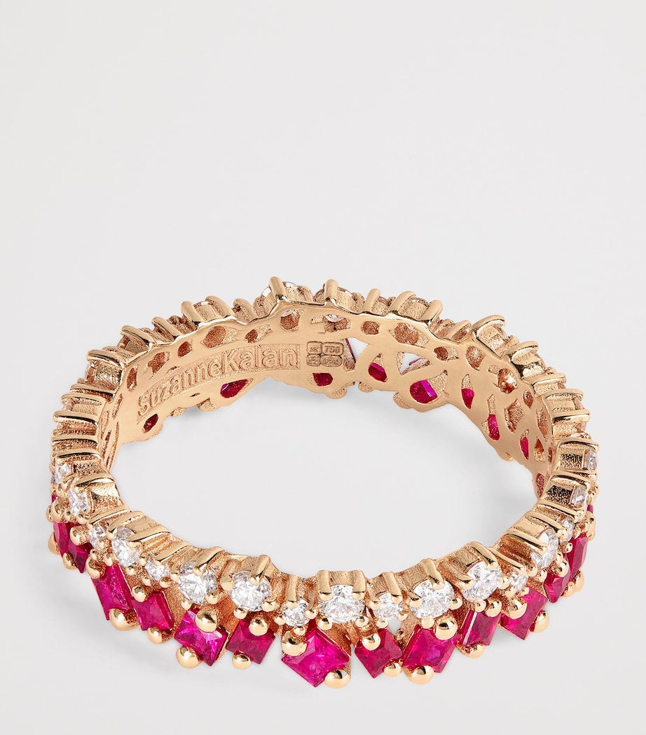 Suzanne Kalan rose gold eternity ring with diamonds and rubies, imported from the UK