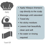 Nilaqua rinse free shampoo caps triple pack, imported from the UK