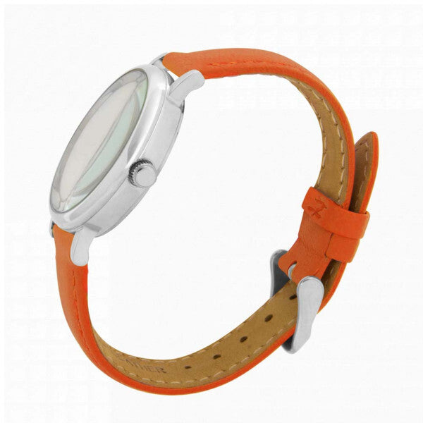 Toff London Mum Watch with orange flower dial and leather strap - British product