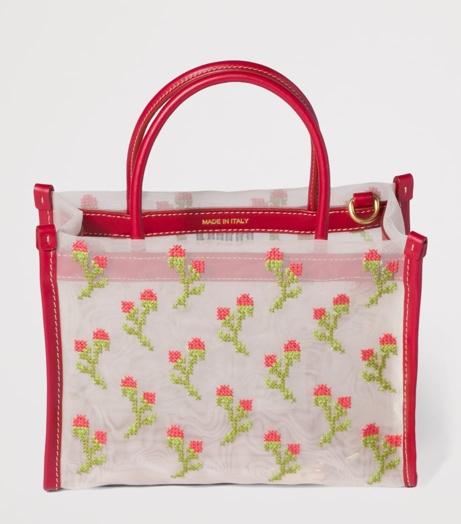 Petit sac poignée supérieure en résille brodée Miu Miu, version UK