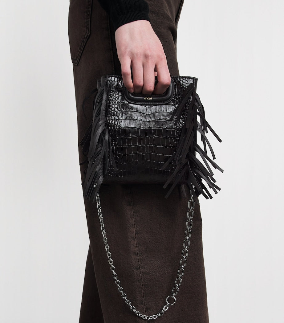 Maje mini leather cross-body bag with fringed trims - British product