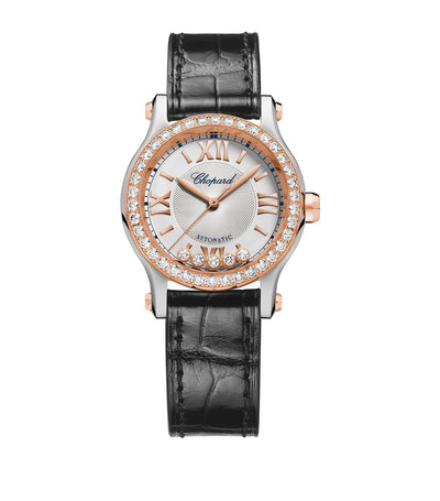 Harrods Chopard Happy Sport Rose Gold, Steel and Diamond Watch 30mm- Buy online at McGrocer