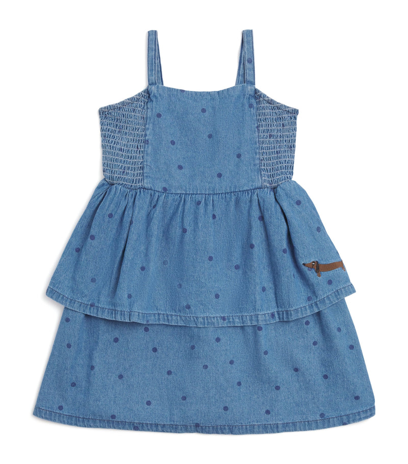 Mini Rodini Denim Dots dress 3-11 Years, imported from the UK