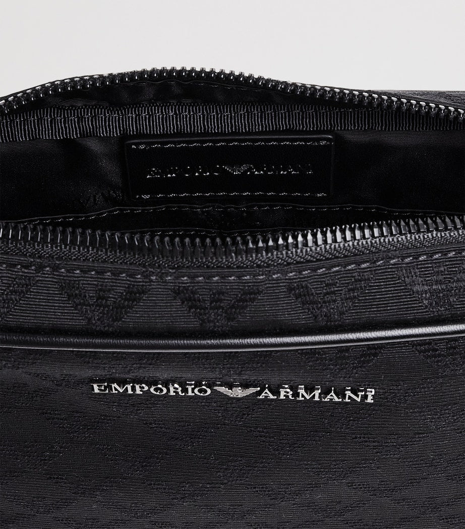 Emporio Armani jacquard logo wash bag with wrist strap, UK version