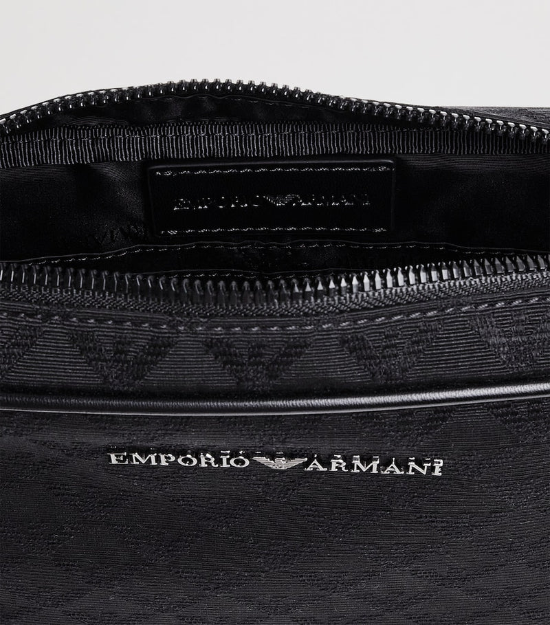 Emporio Armani jacquard logo wash bag with wrist strap, UK version