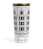 Harrods metal travel cup with storefront design, UK version