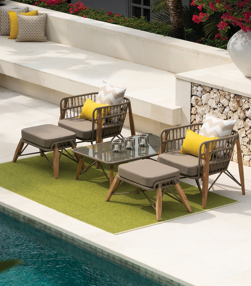 Pimlico Club outdoor armchair with teak wood and rope design, imported from the UK