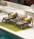 Pimlico Club outdoor armchair with teak wood and rope design, imported from the UK