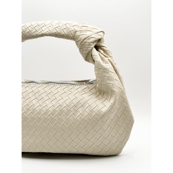 SVNX woven grab bag in unbleached cream with knotted strap (British brand)