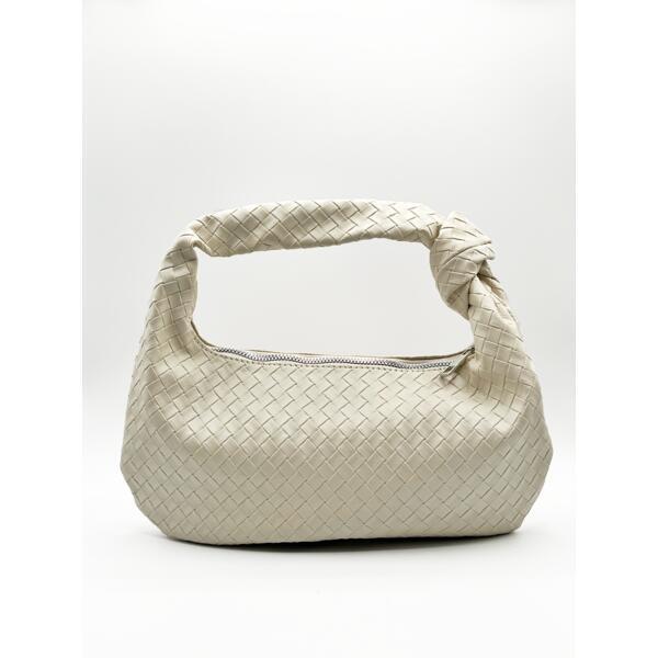 SVNX woven grab bag in unbleached cream with knotted strap (British brand)