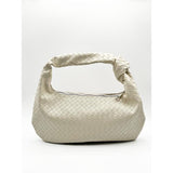 SVNX woven grab bag in unbleached cream with knotted strap (British brand)