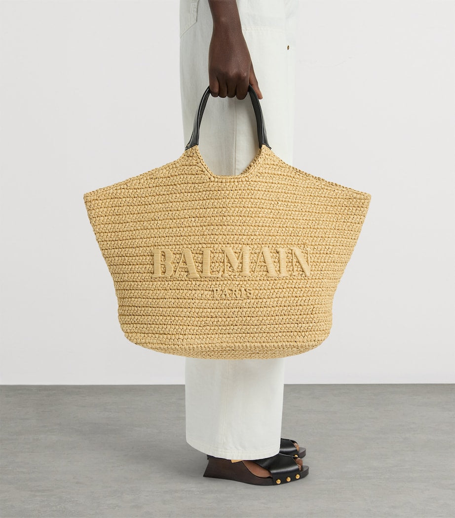 Balmain faux raffia logo tote bag - British product