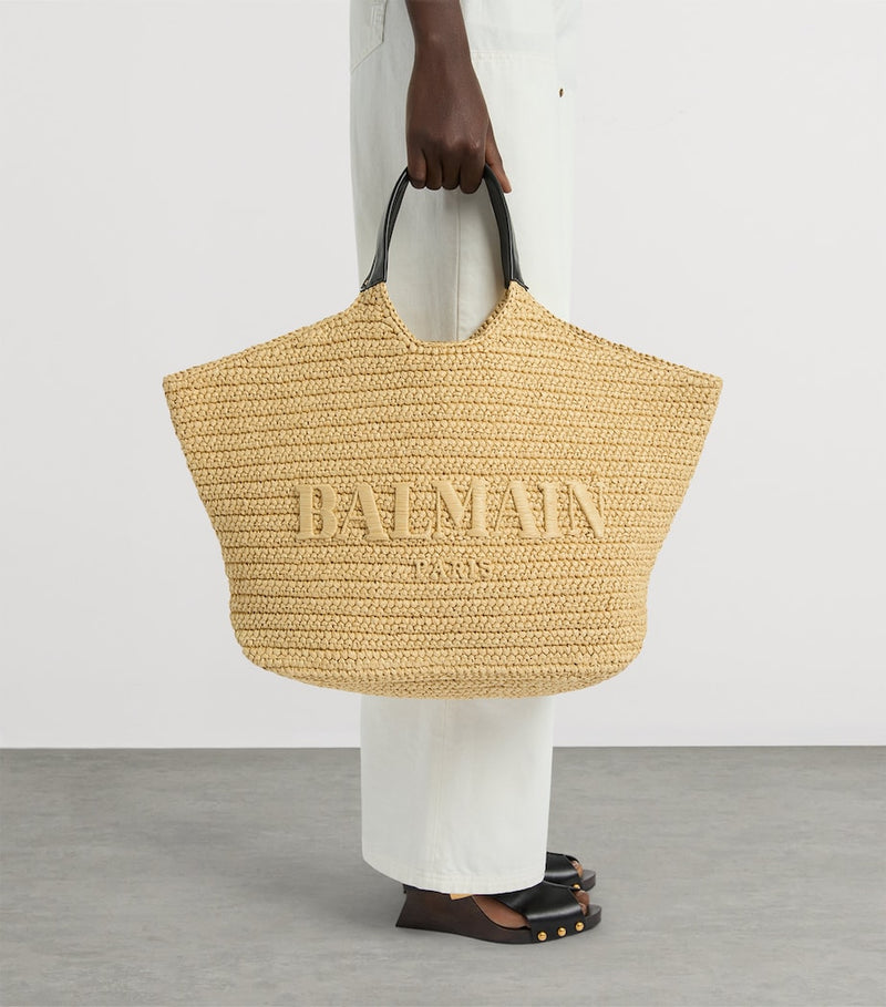 Balmain faux raffia logo tote bag - British product