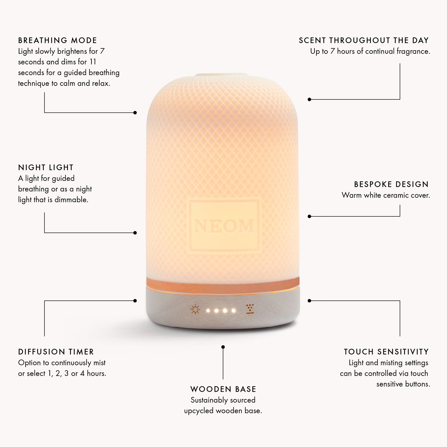 NEOM Wellbeing Pod diffuser with upcycled wood base - British product
