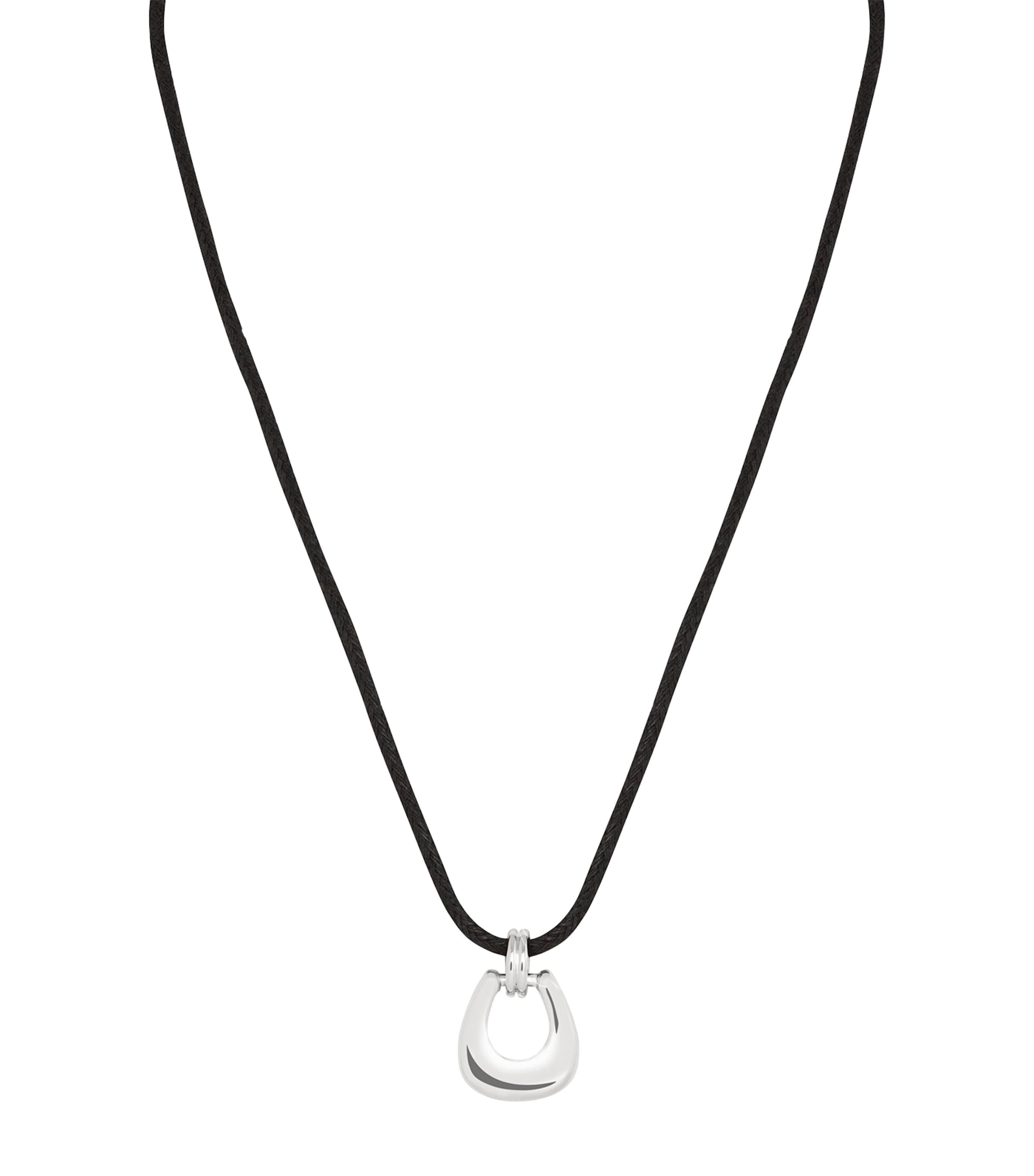 Corded Rhodium-Plated Horseshoe Pendant Necklace