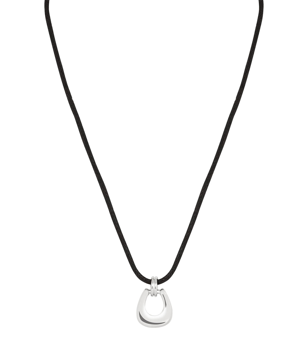 Corded Rhodium-Plated Horseshoe Pendant Necklace