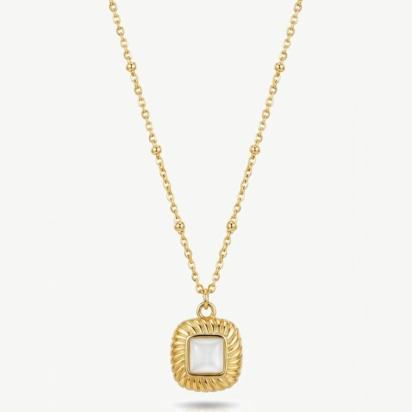 MUCHV square pearl necklace with bobble chain in gold - British product