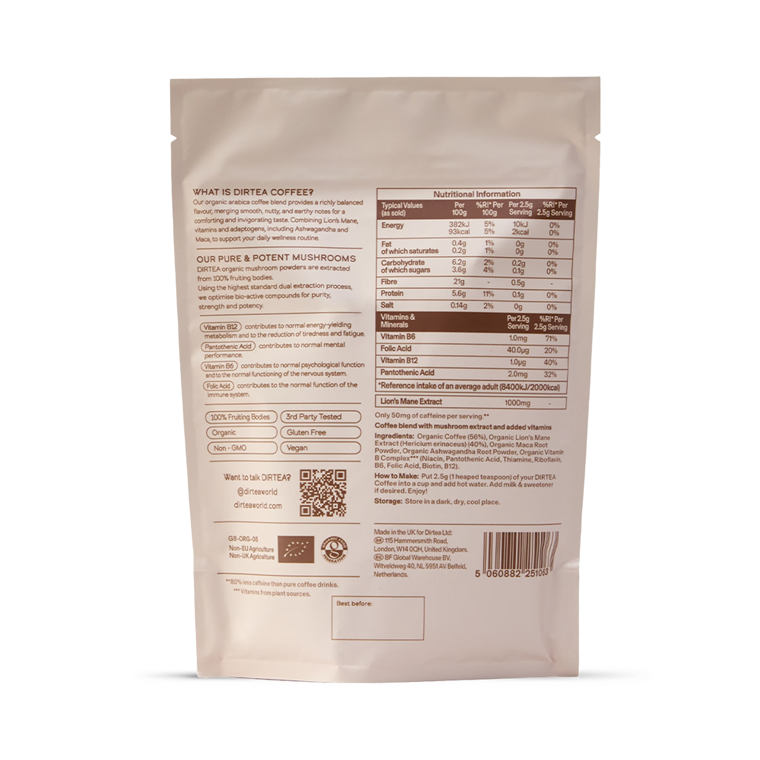 Dirtea Mushroom Superblend Coffee 150g (British brand)