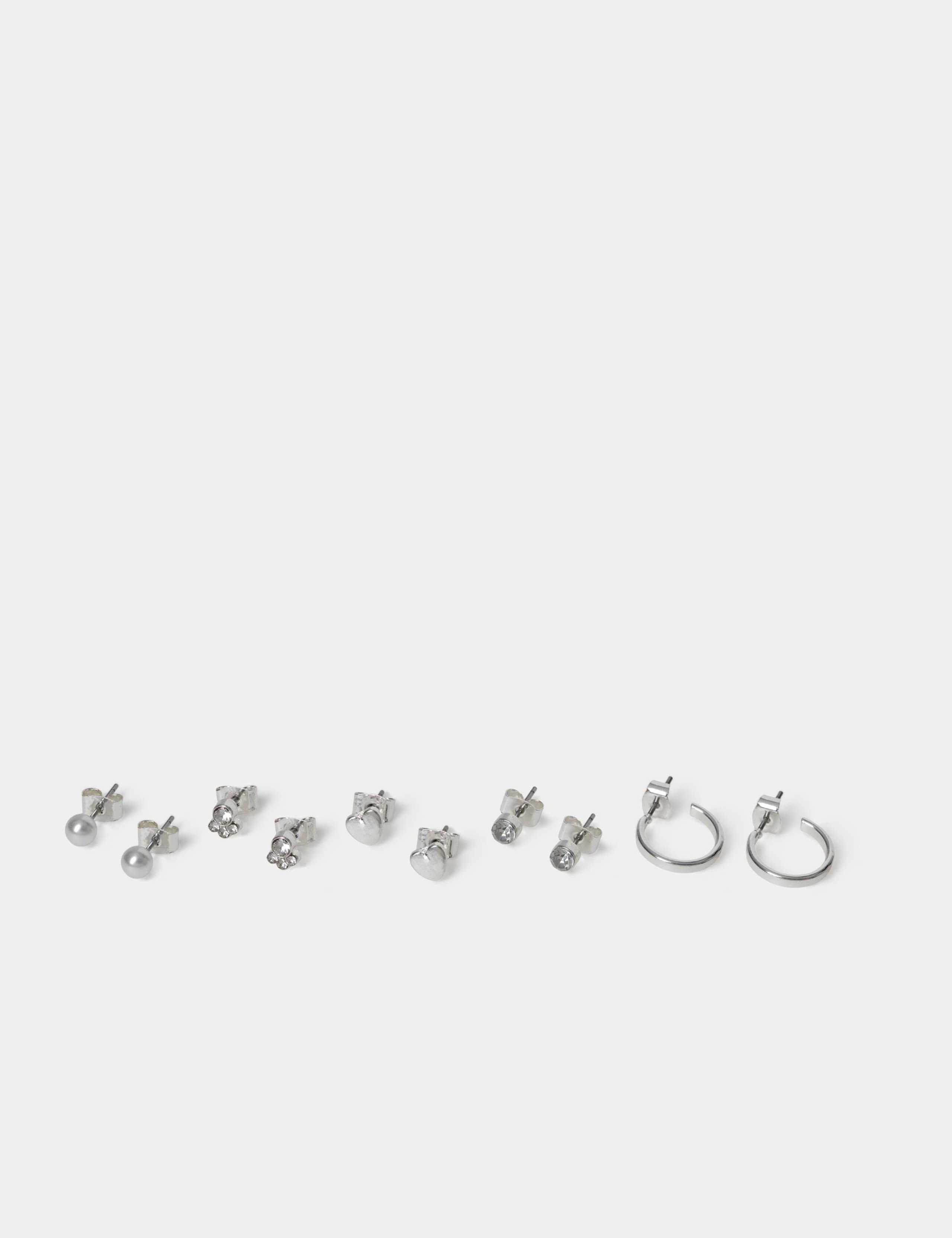 Mixed material stud and hoop earring set 6 pack - (British brand)