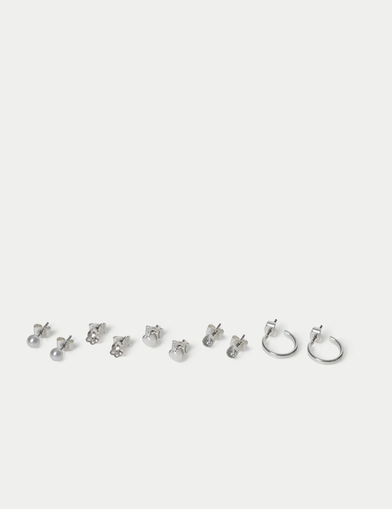 Mixed material stud and hoop earring set 6 pack - (British brand)