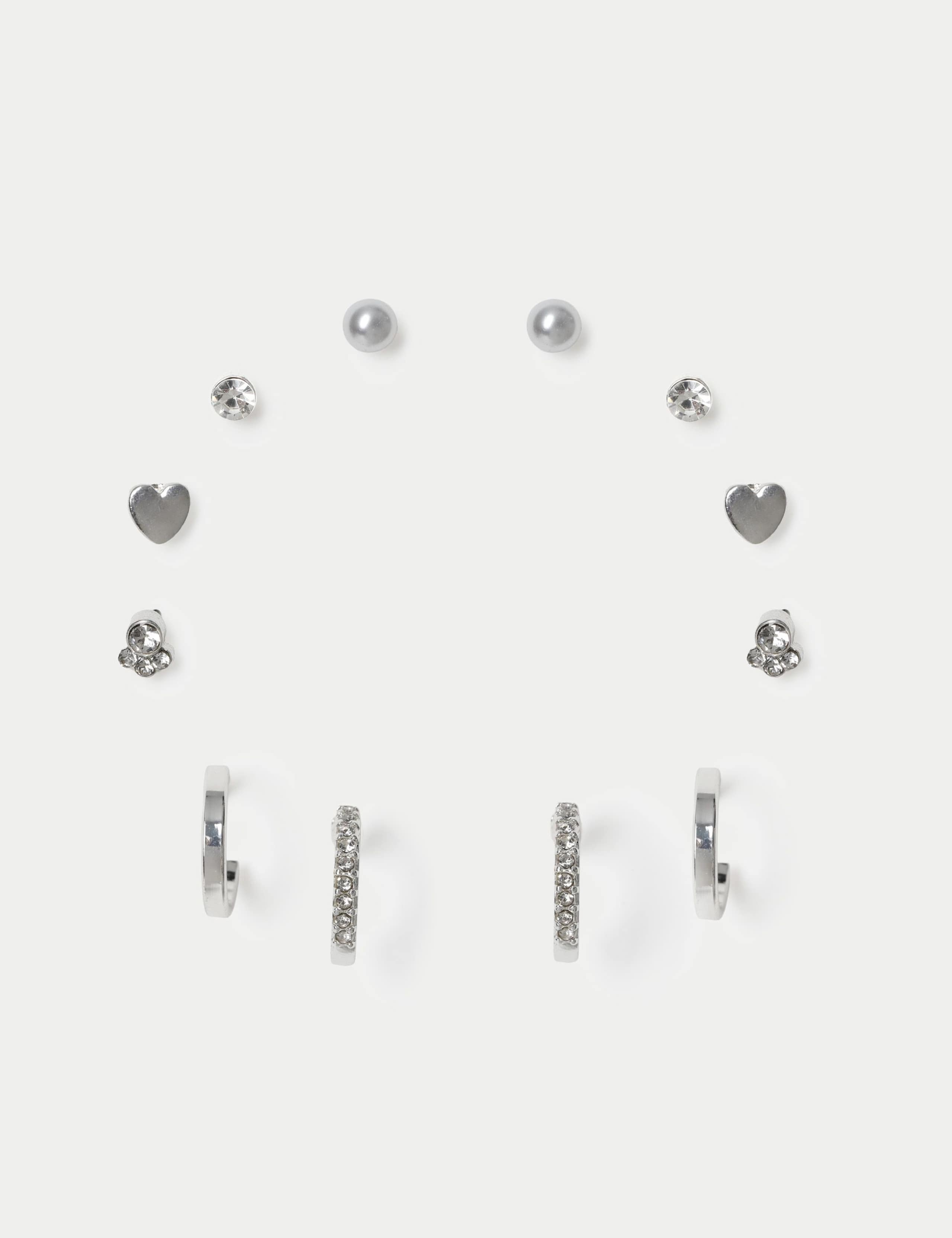 Mixed material stud and hoop earring set 6 pack - (British brand)