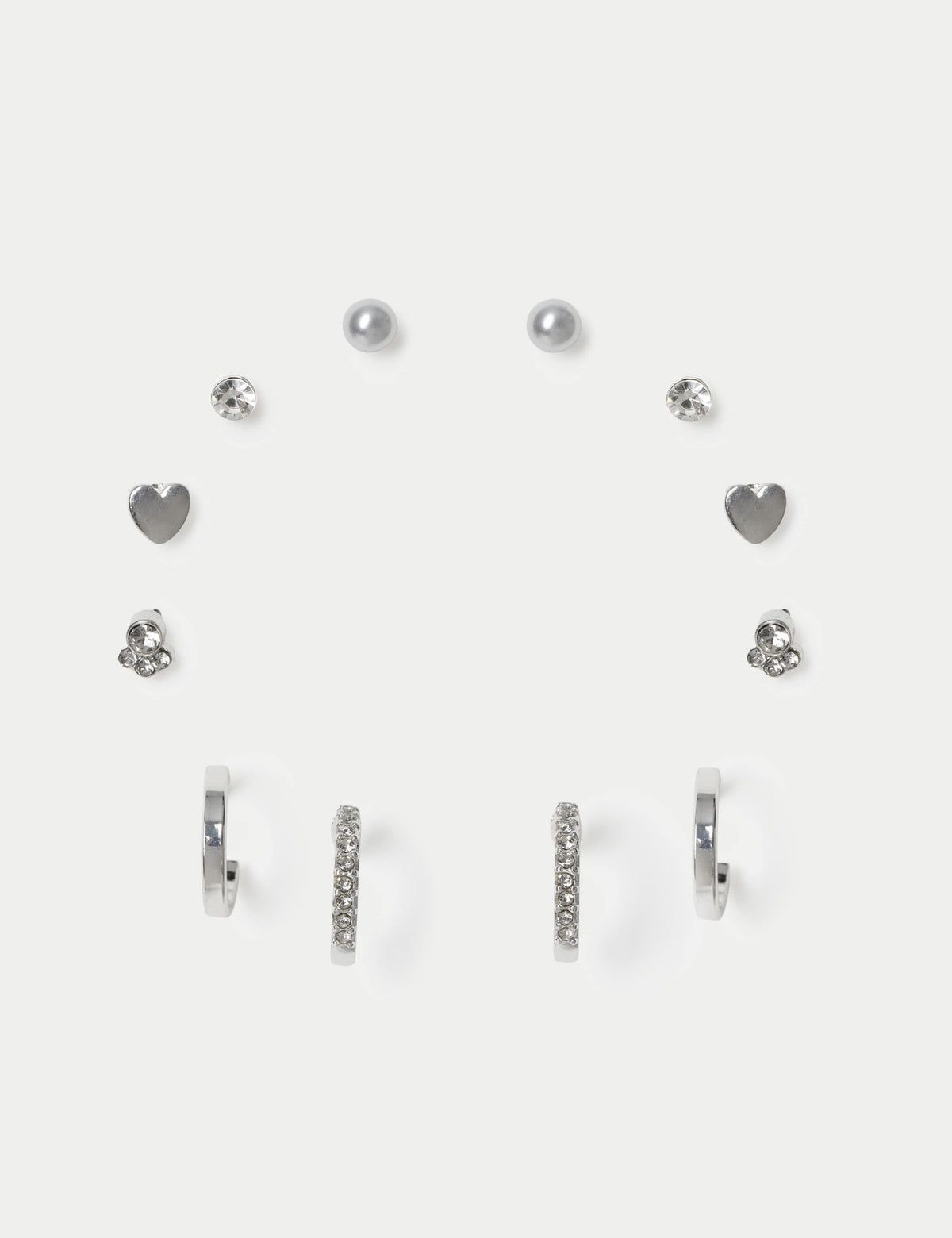 Mixed material stud and hoop earring set 6 pack - (British brand)